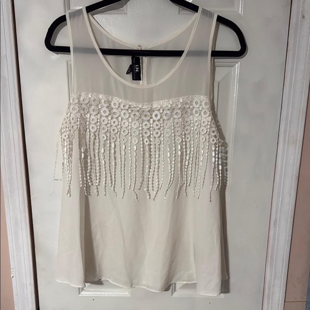 I.N. San Francisco Cream Embellished Tank Top